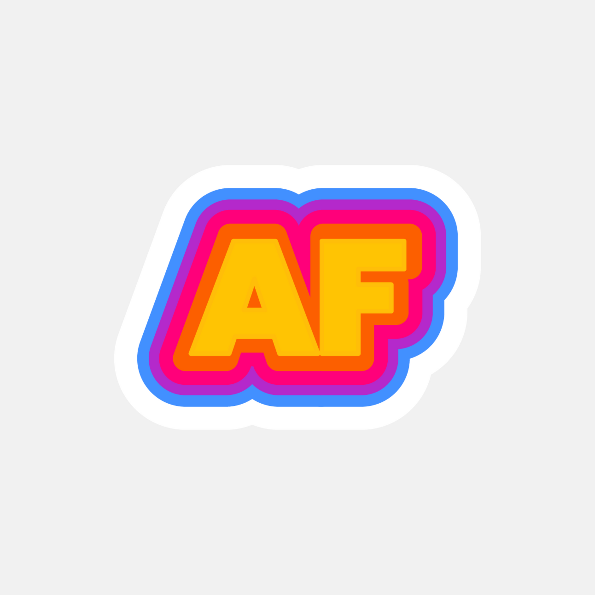 Colorful 'AF' logo sticker on a white background