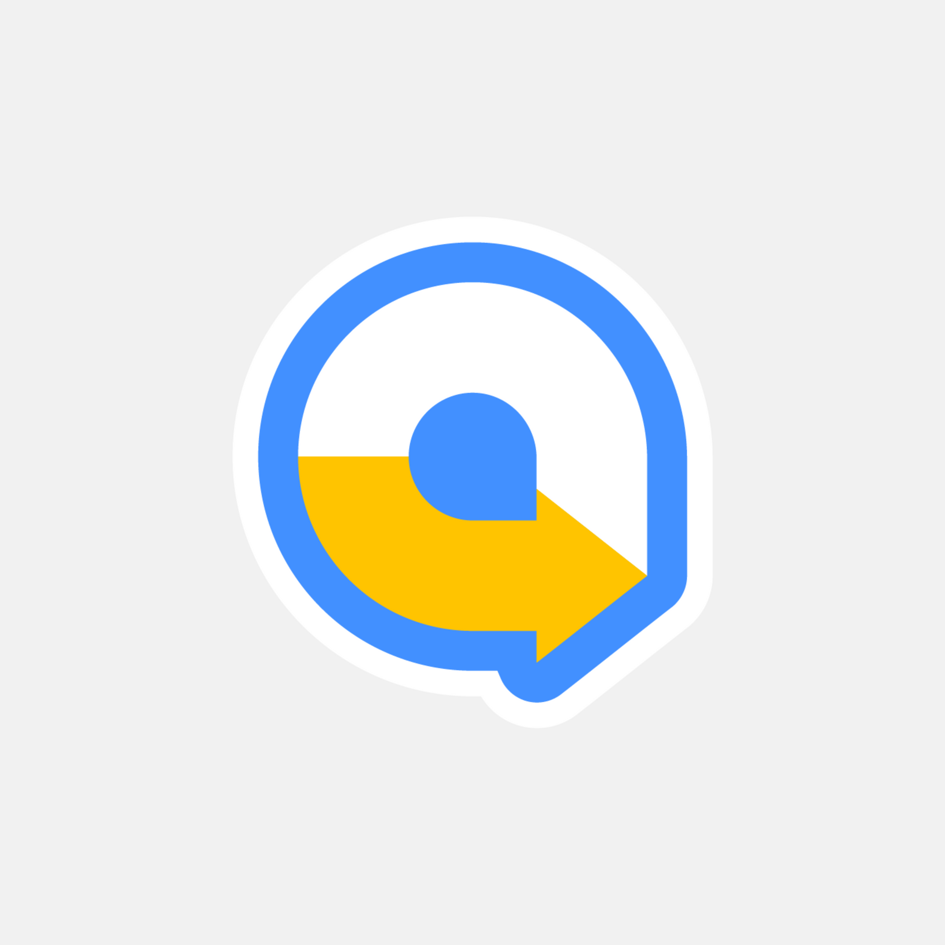 Logo with a blue circle and yellow arrow on a gray background