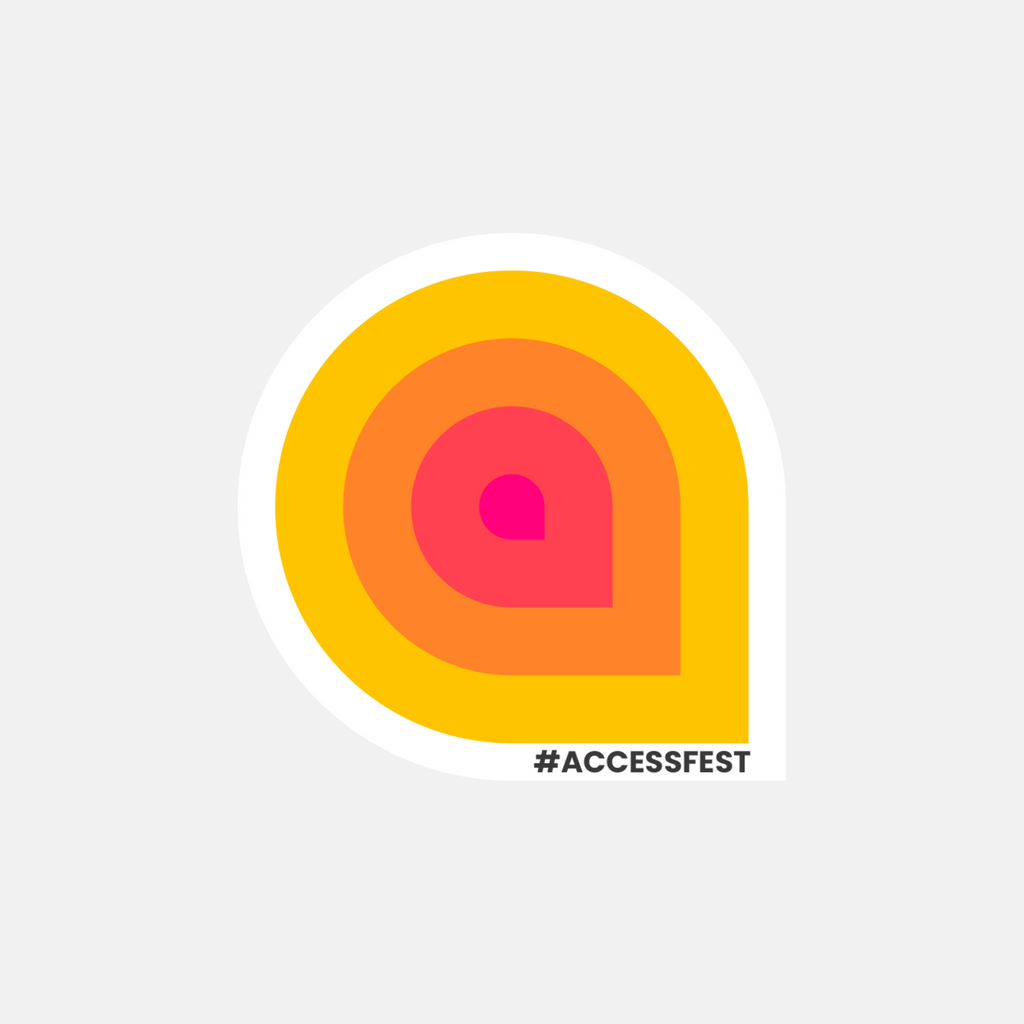 Colorful yellow and orange logo with '#ACCESSFEST' text on a white background
